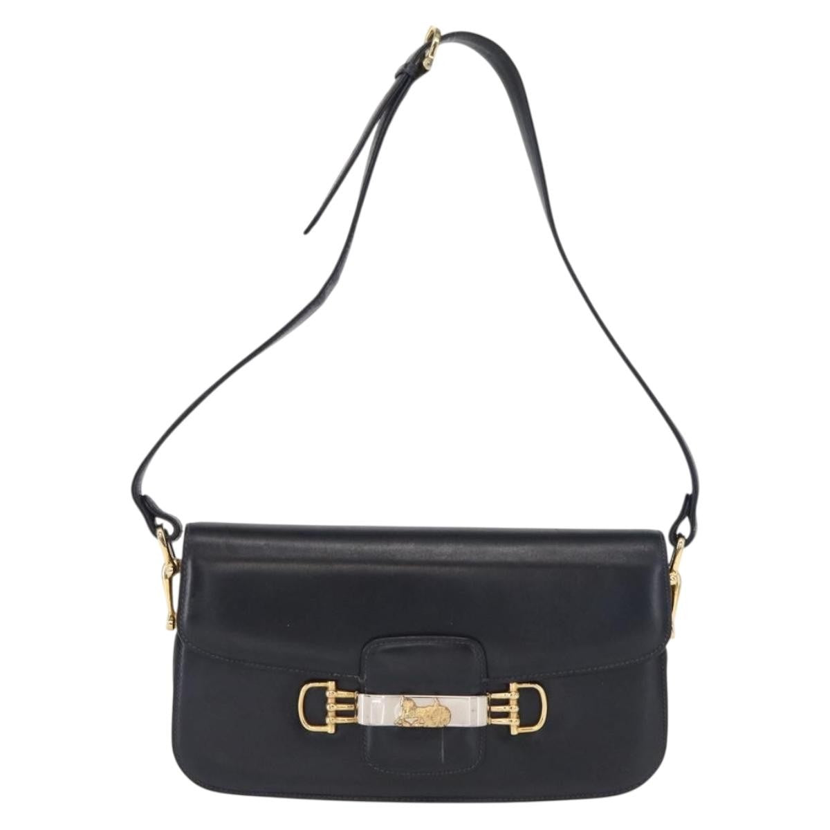 Celine CELINE Horse Carriage Shoulder Bag Leather Navy Gold Authentic 162409