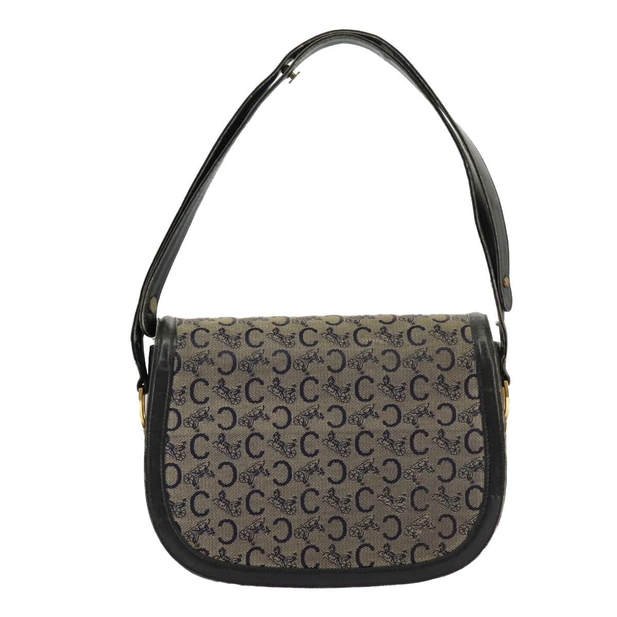 Celine CELINE C Sulky Shoulder Bag Canvas Navy Beige Authentic 100162