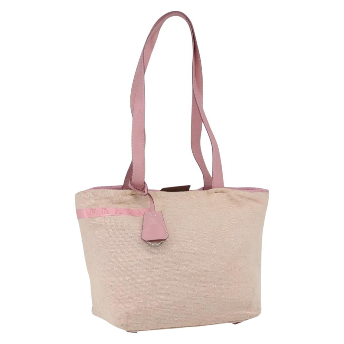 Prada PRADA Tote Bag Canvas Pink Silver Authentic bs33108