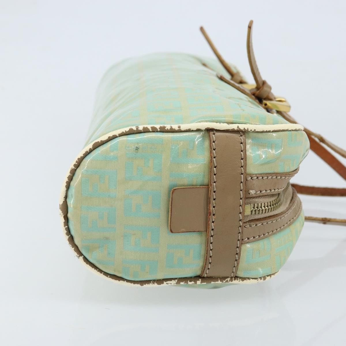 Fendi FENDI Zucchino Canvas Hand Bag Coated Canvas Green Gold Authentic ARZ139
