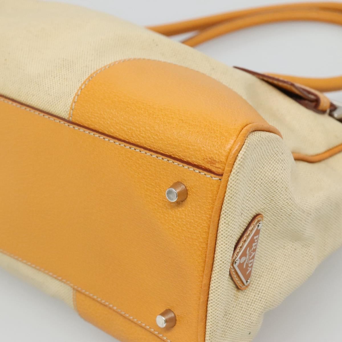 Prada PRADA Hand Bag Canvas Beige Silver Authentic 127392