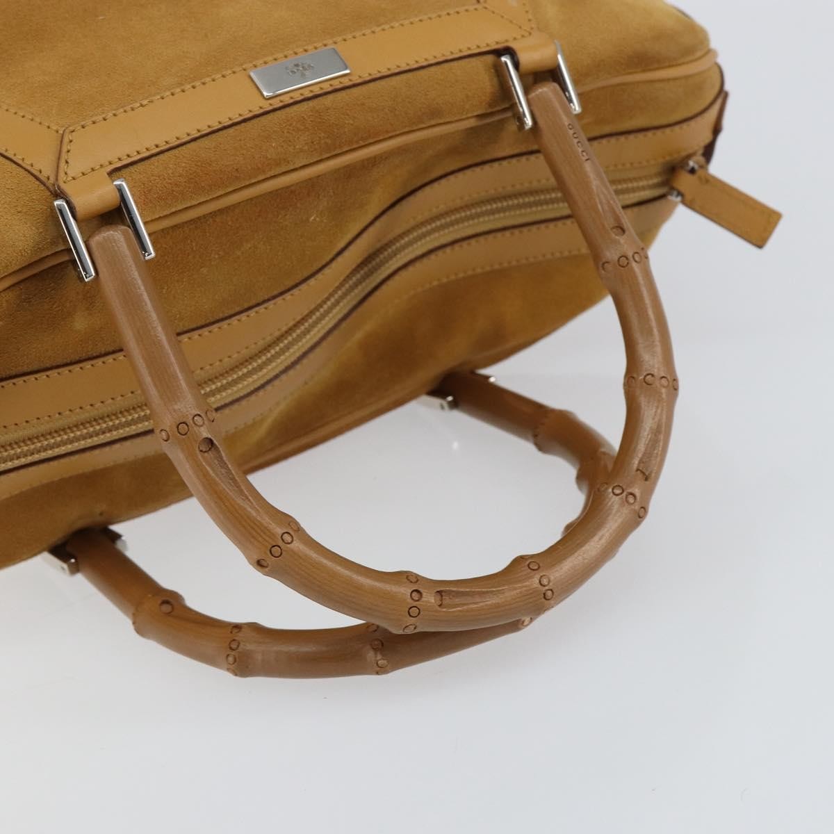 Gucci GUCCI Bamboo Hand Bag Suede Brown Silver Authentic ep11709