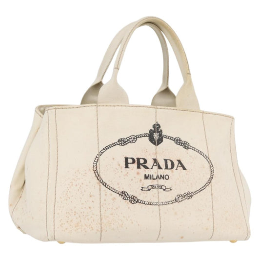 Prada PRADA Canapa MM Hand Bag Denim White Gold Authentic BSZ344