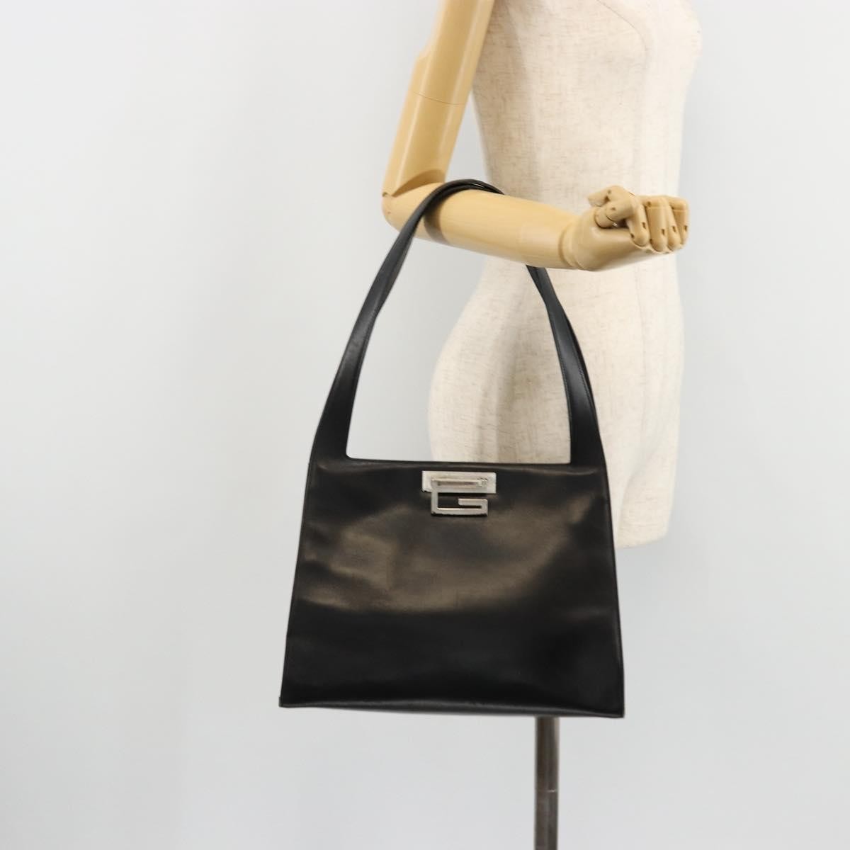 Gucci GUCCI Shoulder Bag Leather Black Silver 001 3038 Authentic 178252