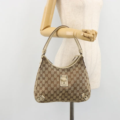 Gucci GUCCI GG Canvas Abbey Shoulder Bag Leather Beige Gold 130738 Authentic ka4349