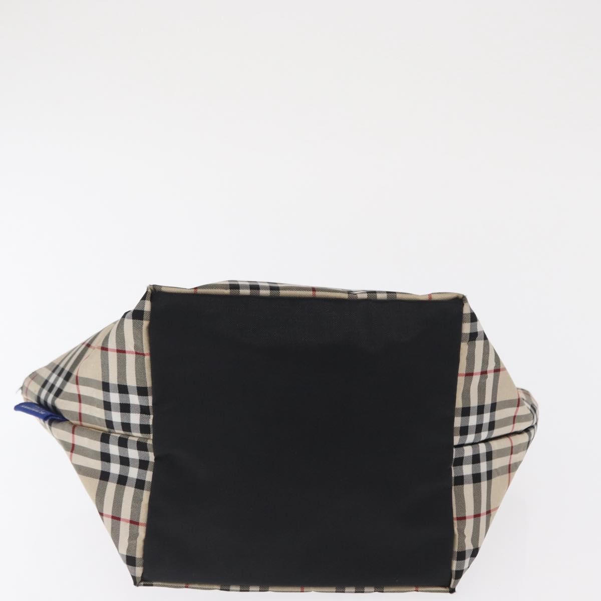 Burberry BURBERRY Nova Check Blue Label Hand Bag Nylon Beige Silver Authentic 169408
