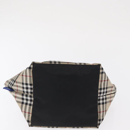 Burberry BURBERRY Nova Check Blue Label Hand Bag Nylon Beige Silver Authentic 169408