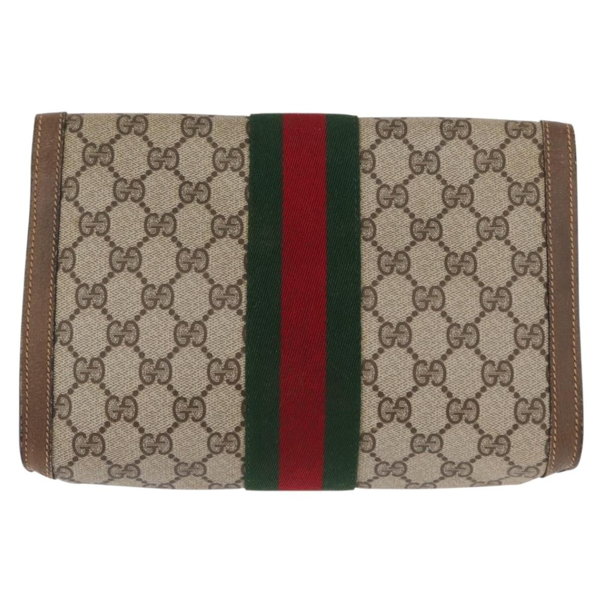 Gucci GUCCI GG Supreme Web Sherry Line Clutch Bag PVC Beige Gold 89 01 006 Authentic 155387