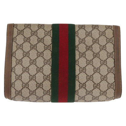Gucci GUCCI GG Supreme Web Sherry Line Clutch Bag PVC Beige Gold 89 01 006 Authentic 155387