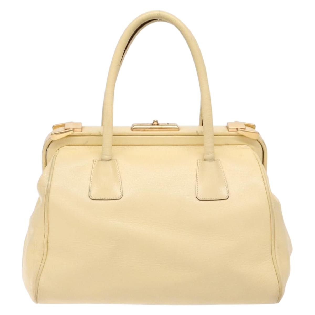 Prada PRADA Gamaguchi Hand Bag Leather Beige Gold Authentic 135924