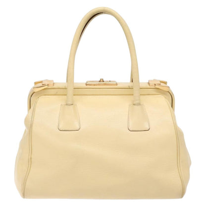 Prada PRADA Gamaguchi Hand Bag Leather Beige Gold Authentic 135924