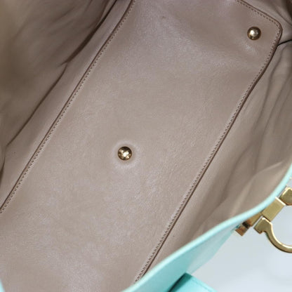 Salvatore Ferragamo Salvatore Ferragamo Gancini Hand Bag Leather Turquoise Blue Gold Authentic 150296