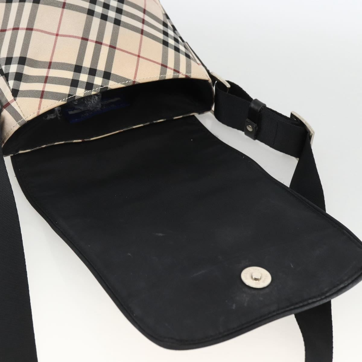 Burberry BURBERRY Nova Check Blue Label Shoulder Bag Nylon Beige Silver Authentic 173694