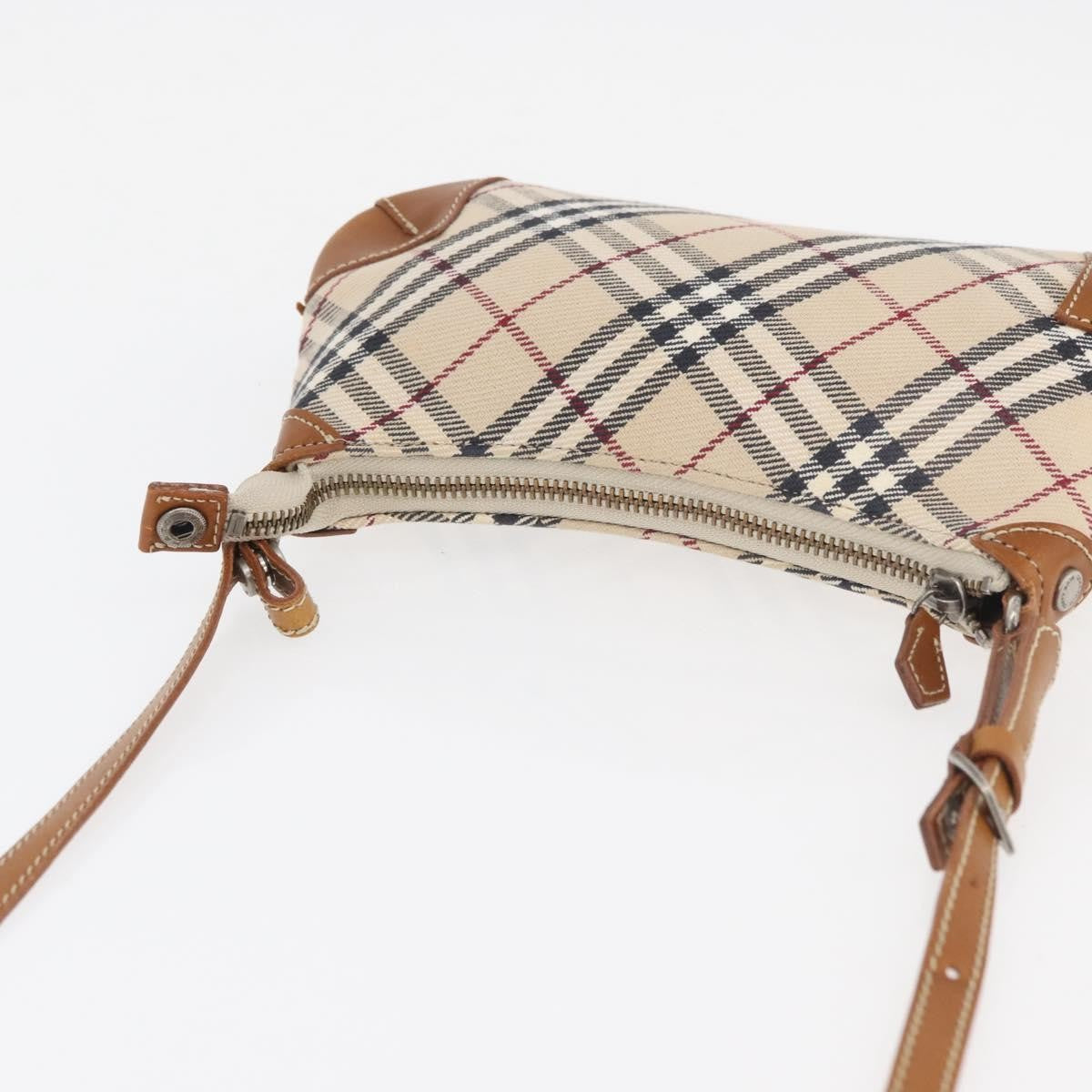 Burberry BURBERRY Nova Check Blue Label Shoulder Bag Canvas Beige Silver Authentic 179380A