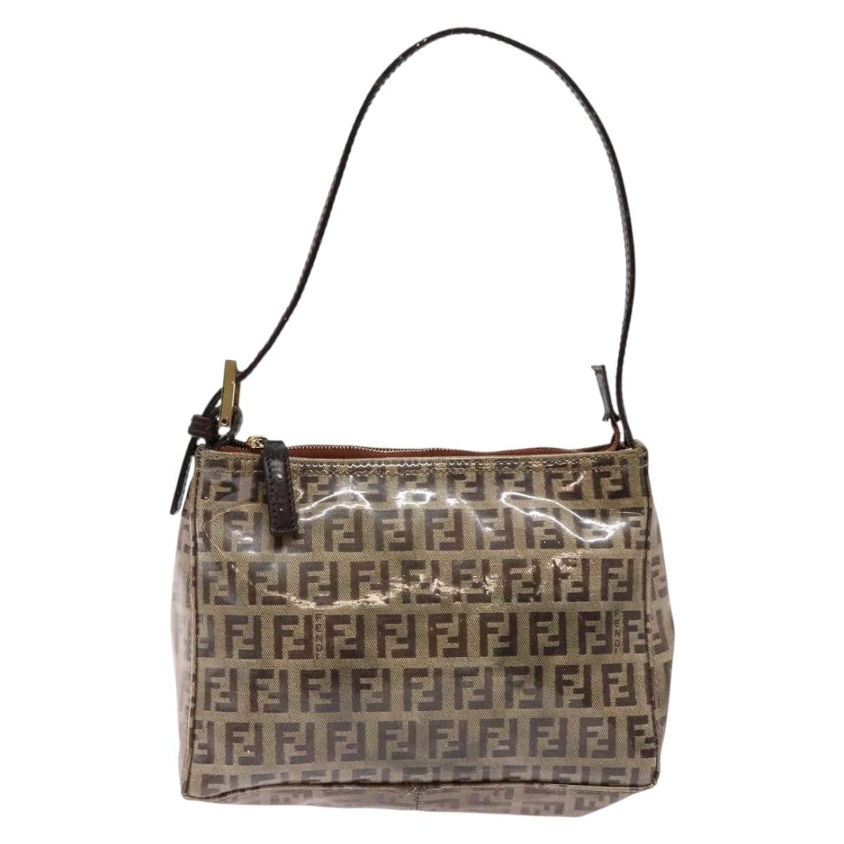 Fendi FENDI Zucchino Canvas Shoulder Bag Coated Canvas Beige Gold Authentic 136436