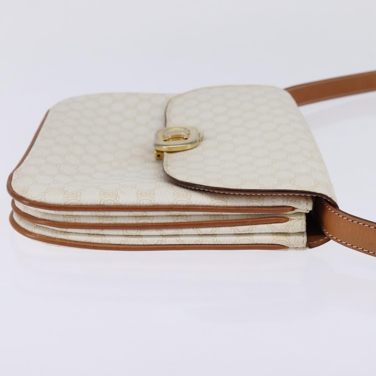 Celine CELINE Macadam Canvas Shoulder Bag PVC Leather White Gold Authentic 146823