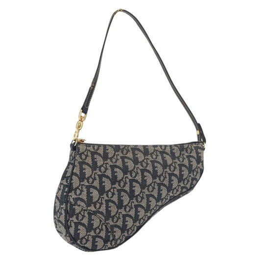 Dior Christian Dior Trotter Canvas Saddle Pouch Hand Bag Navy Gold Authentic bs35277