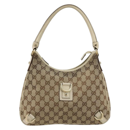 Gucci GUCCI GG Canvas Abbey Shoulder Bag Leather Beige Gold 130738 Authentic ka4349
