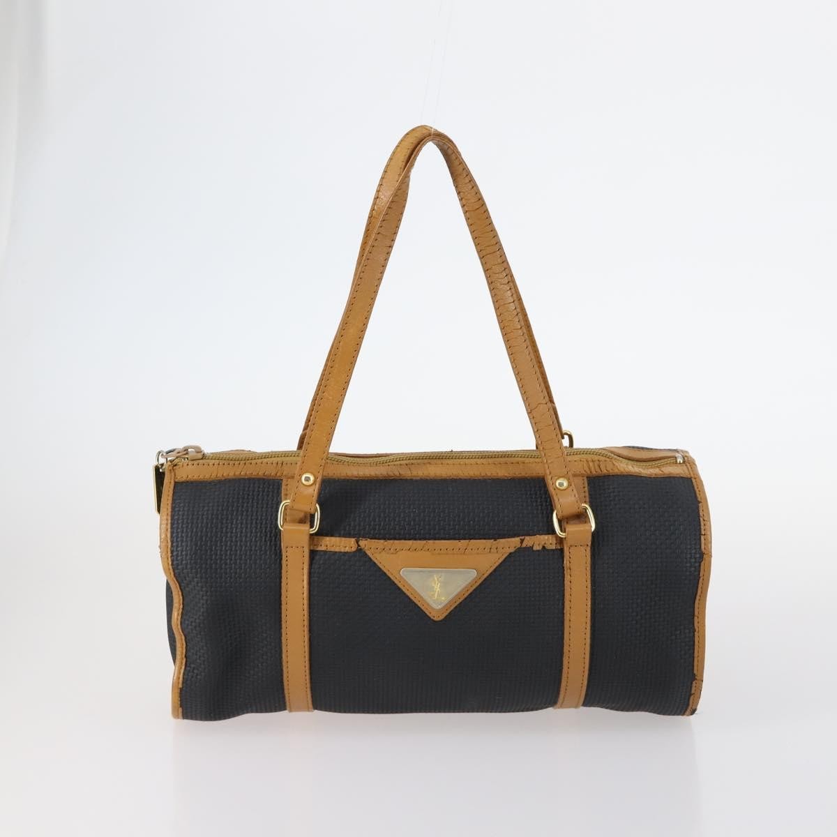 Saint Laurent SAINT LAURENT Hand Bag Leather 2 Set Black Gold beige Authentic am9229