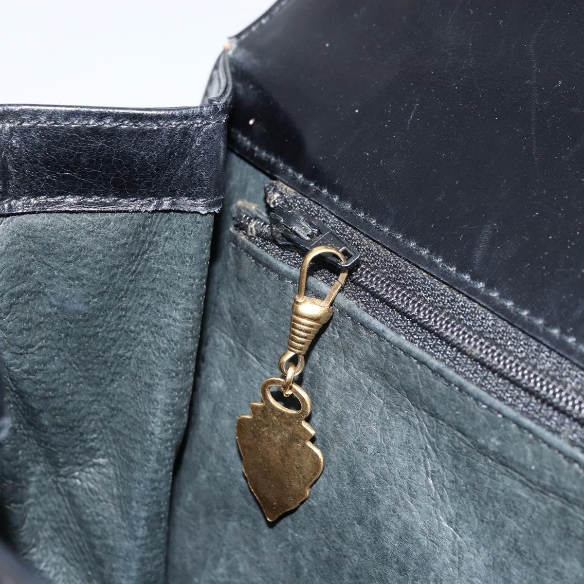 Gucci GUCCI Hand Bag Leather Black Gold Authentic ka2600