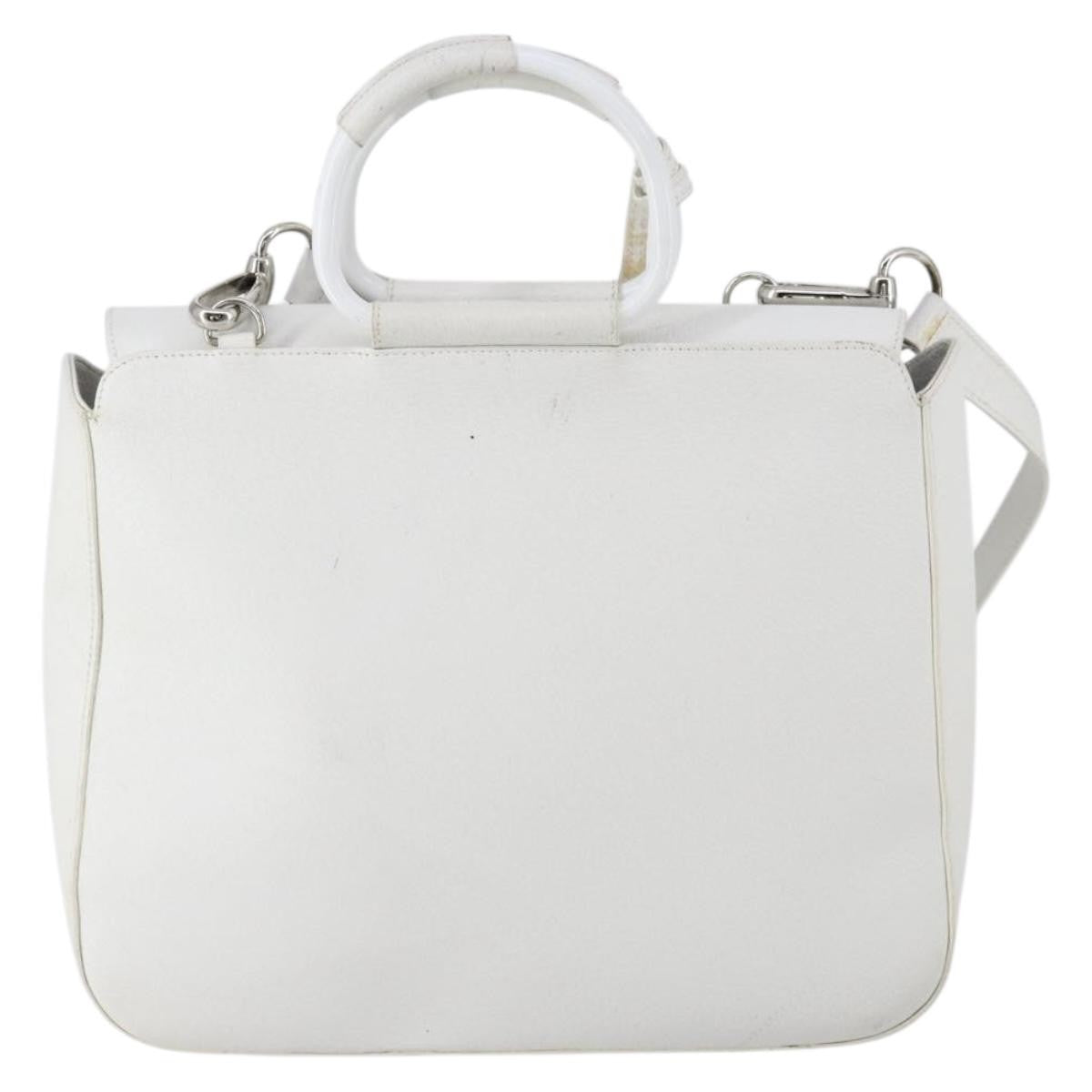 Gucci GUCCI Hand Bag Leather 2way White Silver 000 2058 0307 5 Authentic ep11566