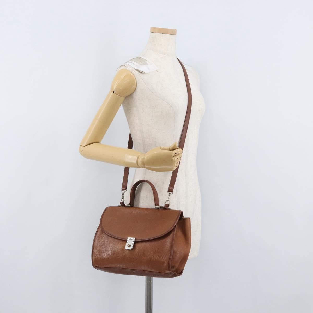 Burberrys Burberrys Nova Check Hand Bag Leather 2way Brown Gold Authentic bs33202