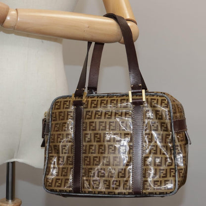 Fendi FENDI Zucchino Canvas Hand Bag Brown Gold Authentic bs21516
