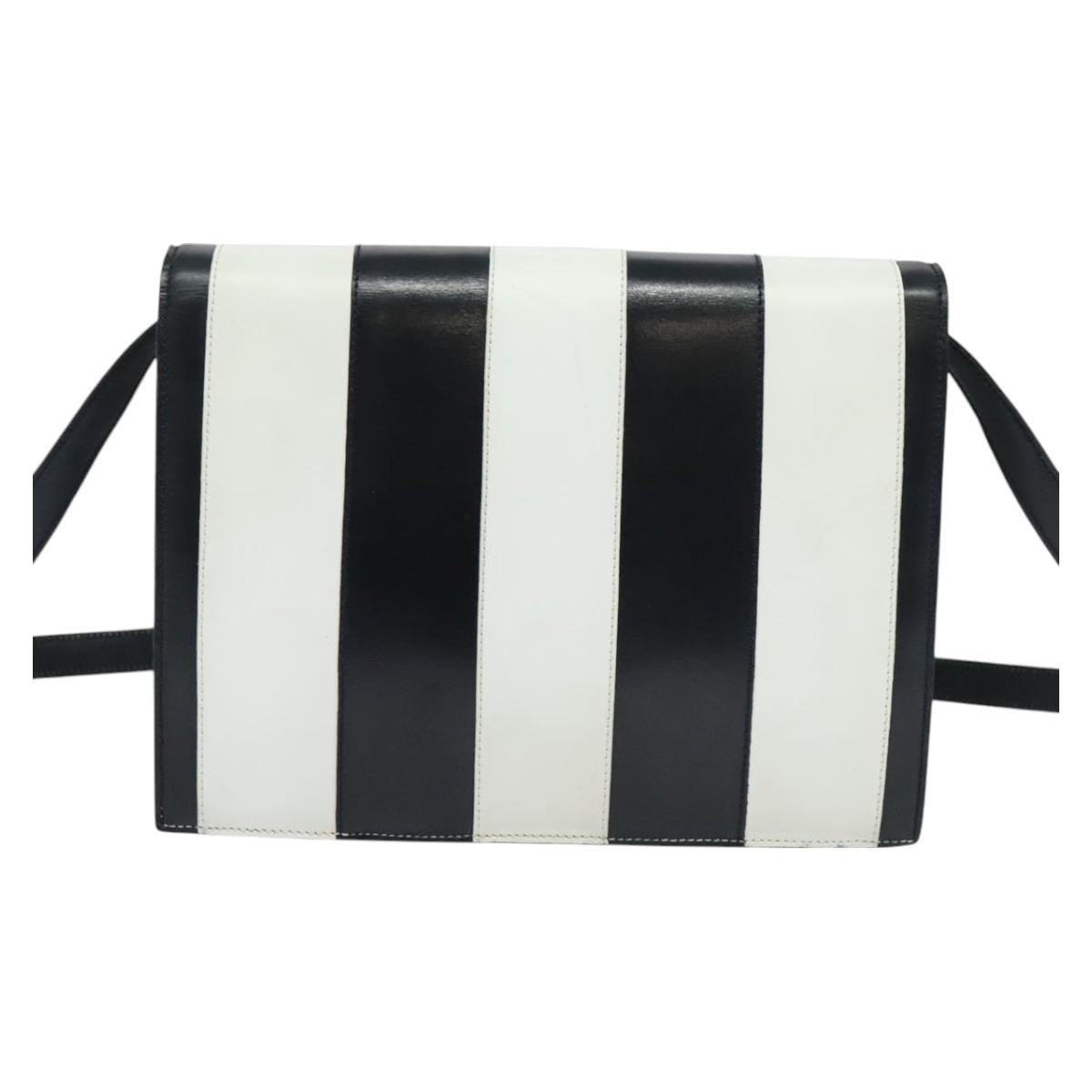 Celine CELINE Shoulder Bag Leather White Navy gold Authentic 127598