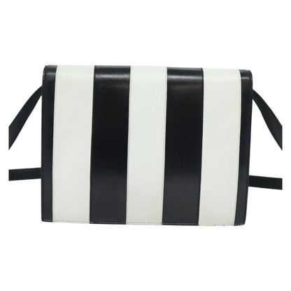 Celine CELINE Shoulder Bag Leather White Navy gold Authentic 127598