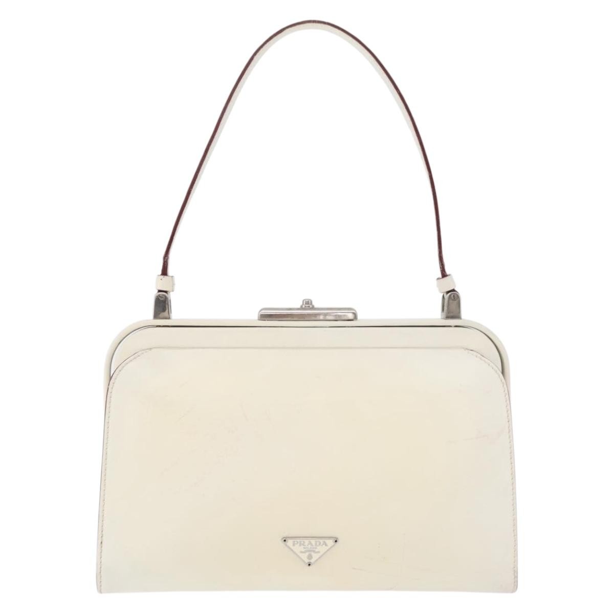 Prada PRADA Hand Bag Leather White Silver Authentic 178207