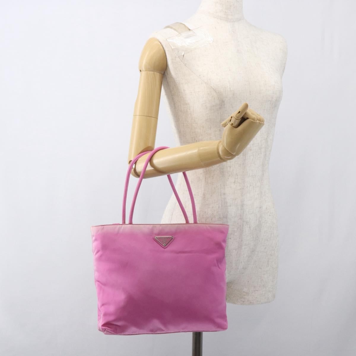 Prada PRADA Tote Bag Nylon Pink Silver Authentic 164823