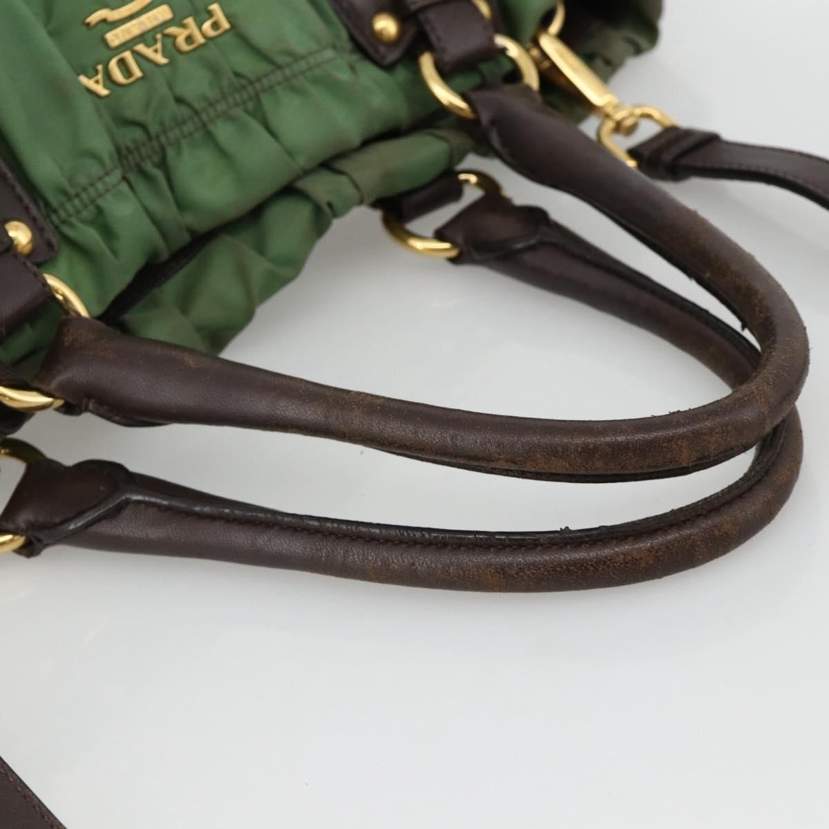 Prada PRADA Hand Bag Nylon 2way Green Gold Authentic YKZ1101