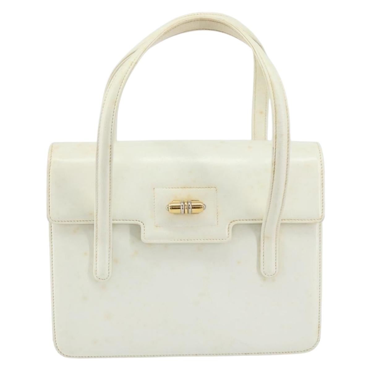 Gucci GUCCI Hand Bag Leather White Gold Authentic 154583
