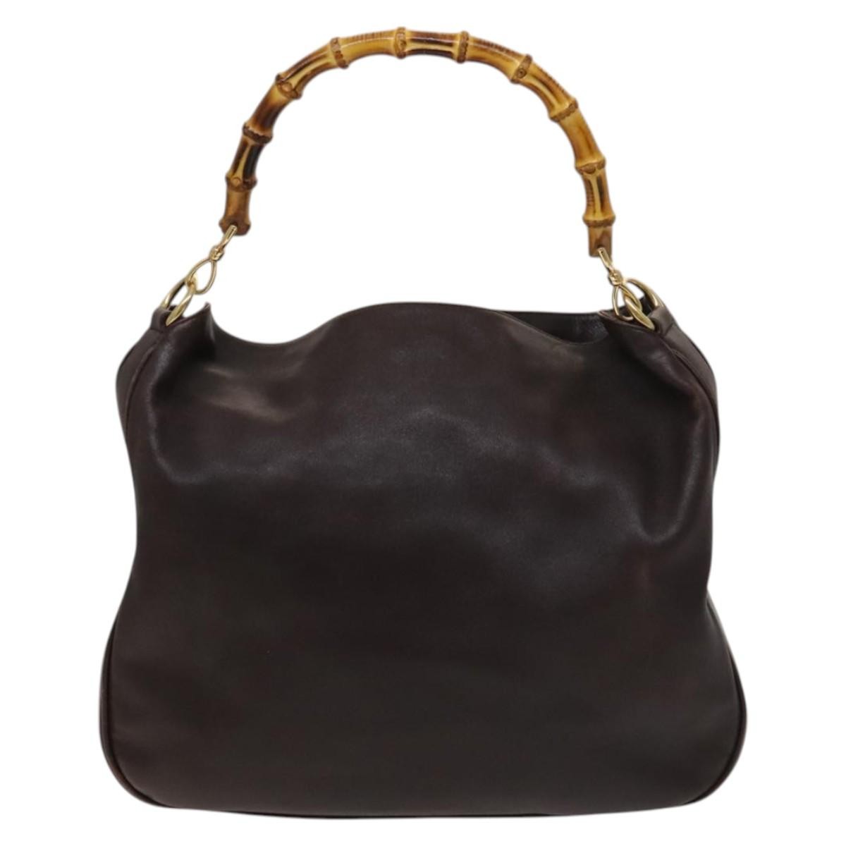 Gucci GUCCI Bamboo Hand Bag Leather 2way Brown Gold 001 2123 1577 Authentic th6173