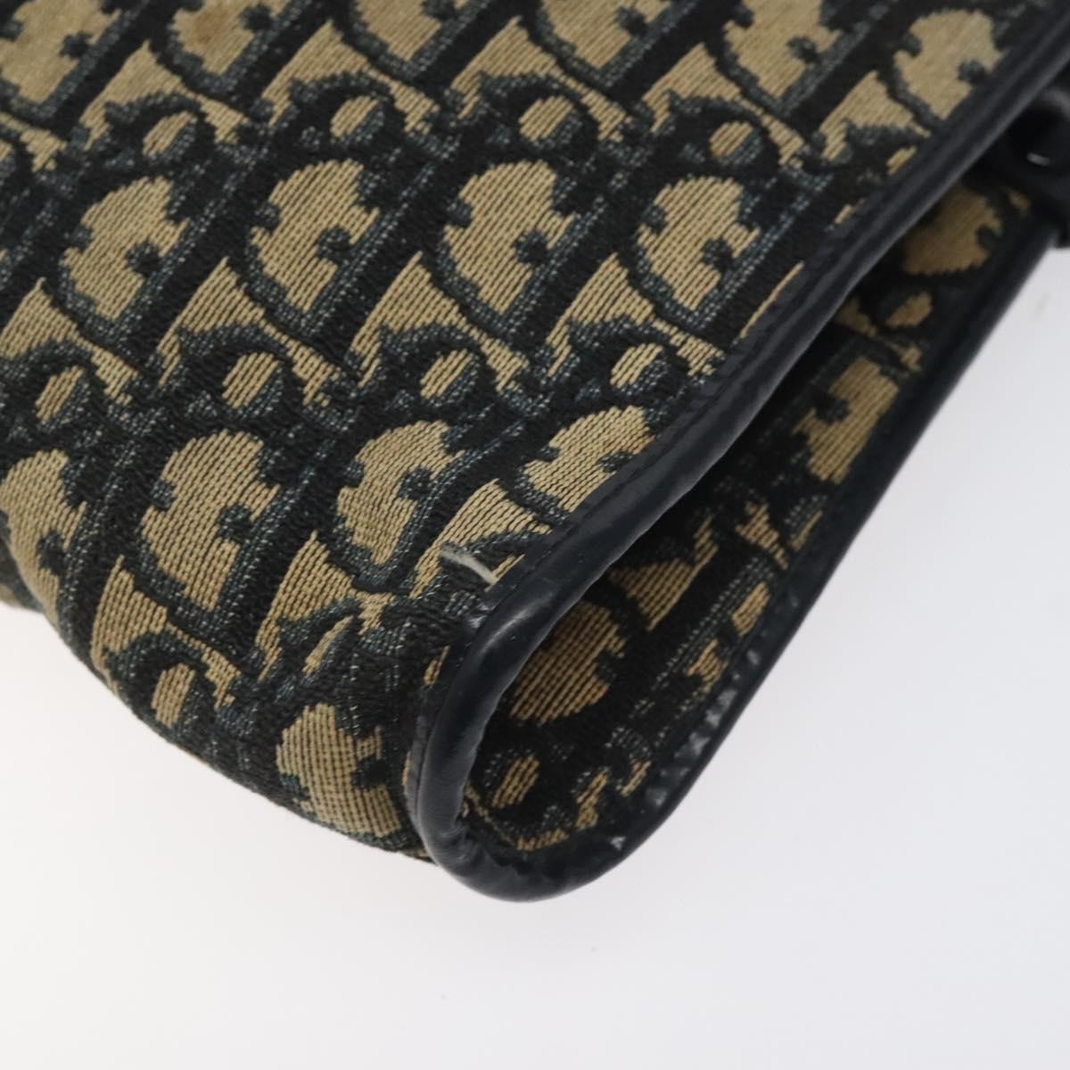 Dior Christian Dior Trotter Canvas Shoulder Bag Navy Gold Authentic 126267