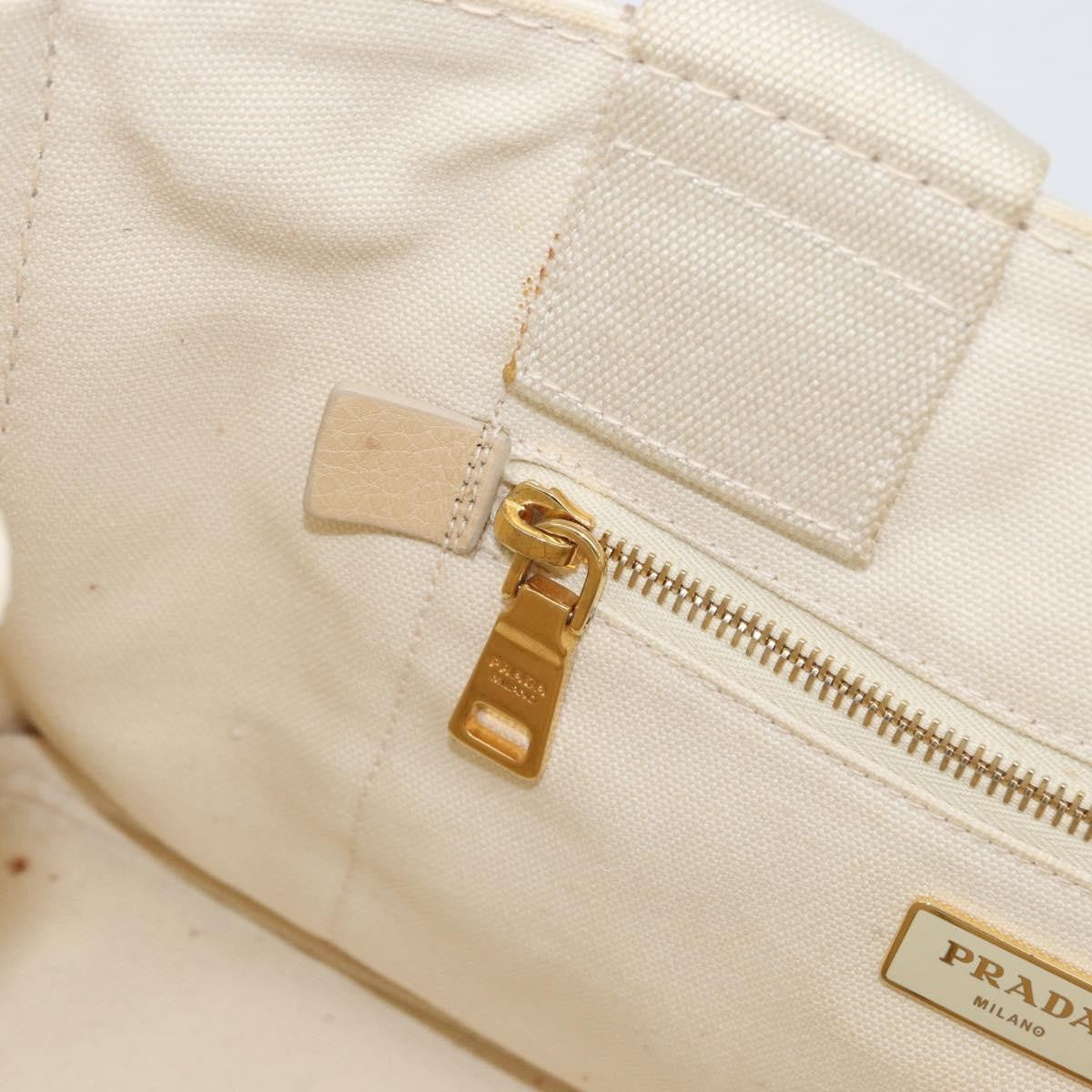 Prada PRADA Canapa MM Hand Bag Denim White Gold Authentic BSZ344