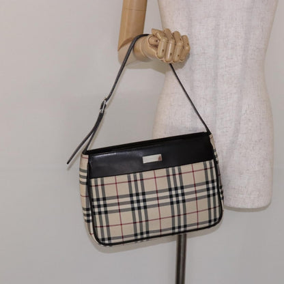 Burberry BURBERRY Nova Check Shoulder Bag Canvas Beige Silver Authentic 138176