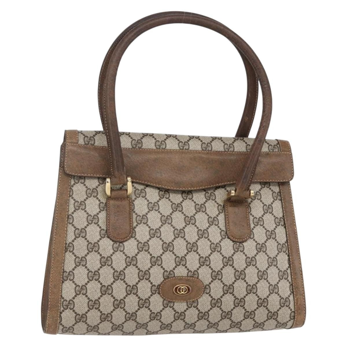 Gucci GUCCI GG Supreme Hand Bag PVC Beige Gold Authentic 150024