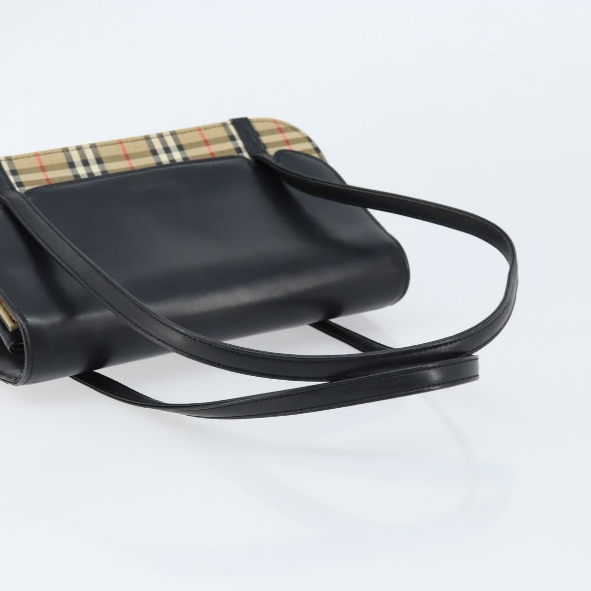 Burberrys Burberrys Nova Check Hand Bag Leather Black Silver Authentic ep13393