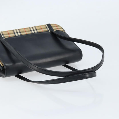Burberrys Burberrys Nova Check Hand Bag Leather Black Silver Authentic ep13393