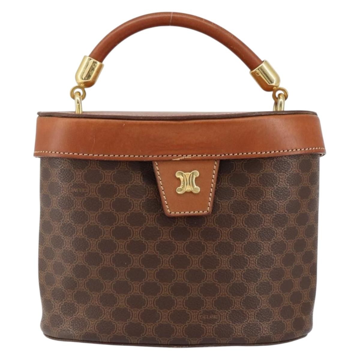Celine CELINE Macadam Canvas Hand Bag PVC Leather Brown Gold Authentic 153900