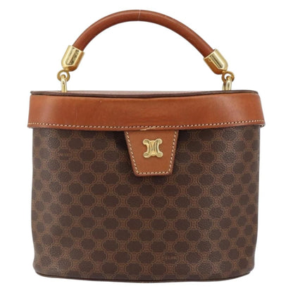Celine CELINE Macadam Canvas Hand Bag PVC Leather Brown Gold Authentic 153900