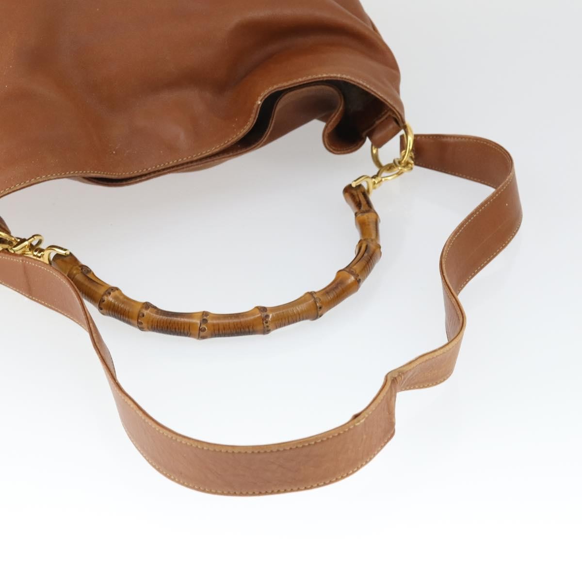 Gucci GUCCI Bamboo Hand Bag Leather 2way Brown Gold 001 1577 2615 Authentic 166632