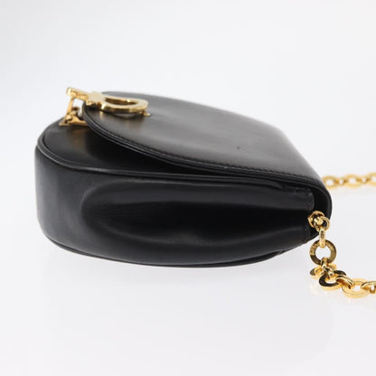 Salvatore Ferragamo Salvatore Ferragamo Chain Gancini Shoulder Bag Leather Black Gold Authentic 161032