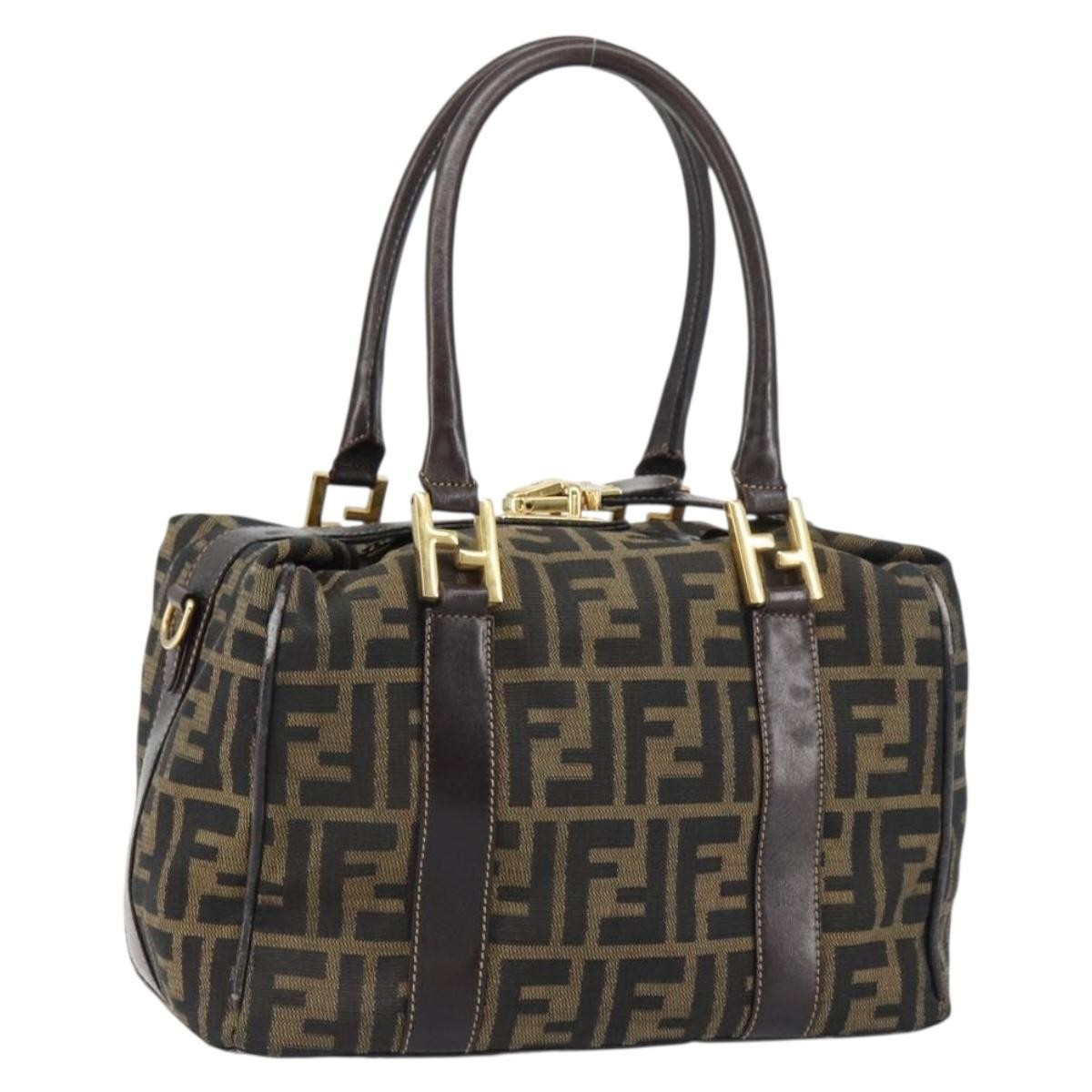 Fendi FENDI Zucca Canvas Hand Bag Black Brown gold Authentic 155701
