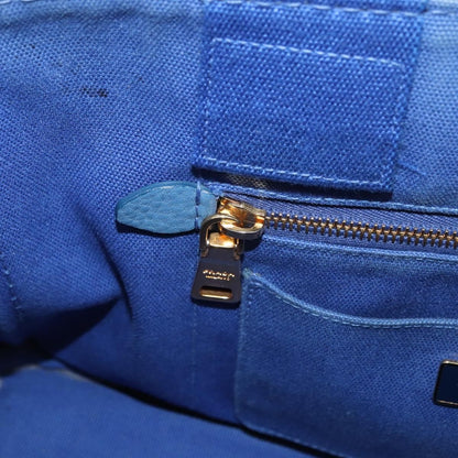 Prada PRADA Canapa MM Hand Bag Canvas Blue Gold Authentic 162140