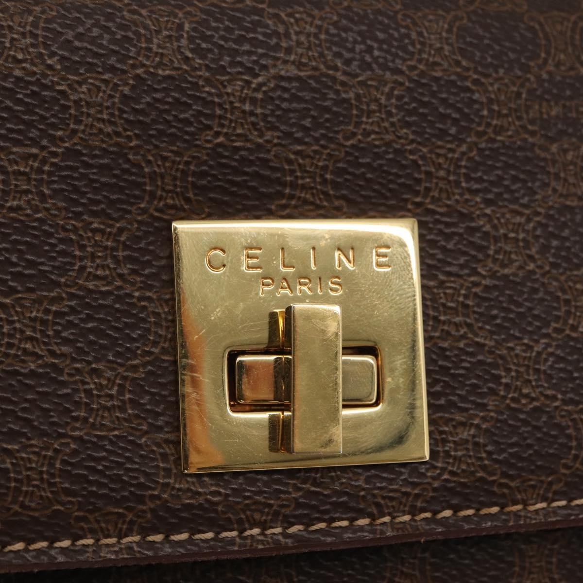 Celine CELINE Macadam Canvas Shoulder Bag PVC Leather Brown Gold Authentic 161521