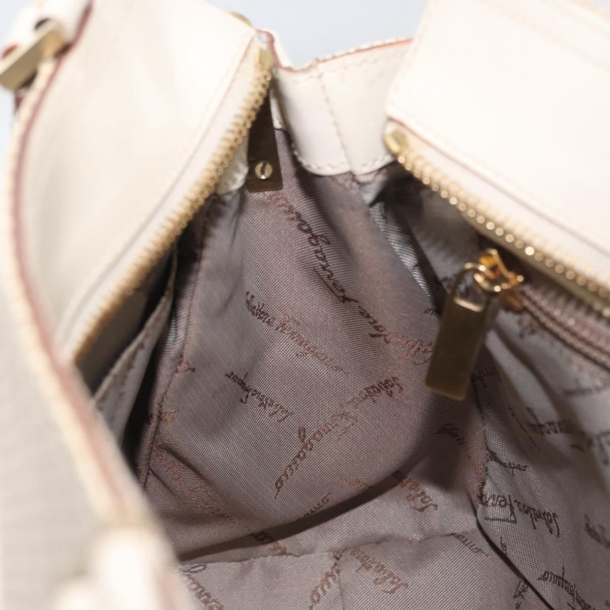 Salvatore Ferragamo Salvatore Ferragamo Gancini Hand Bag Leather 2way Ivory Gold Authentic 172181