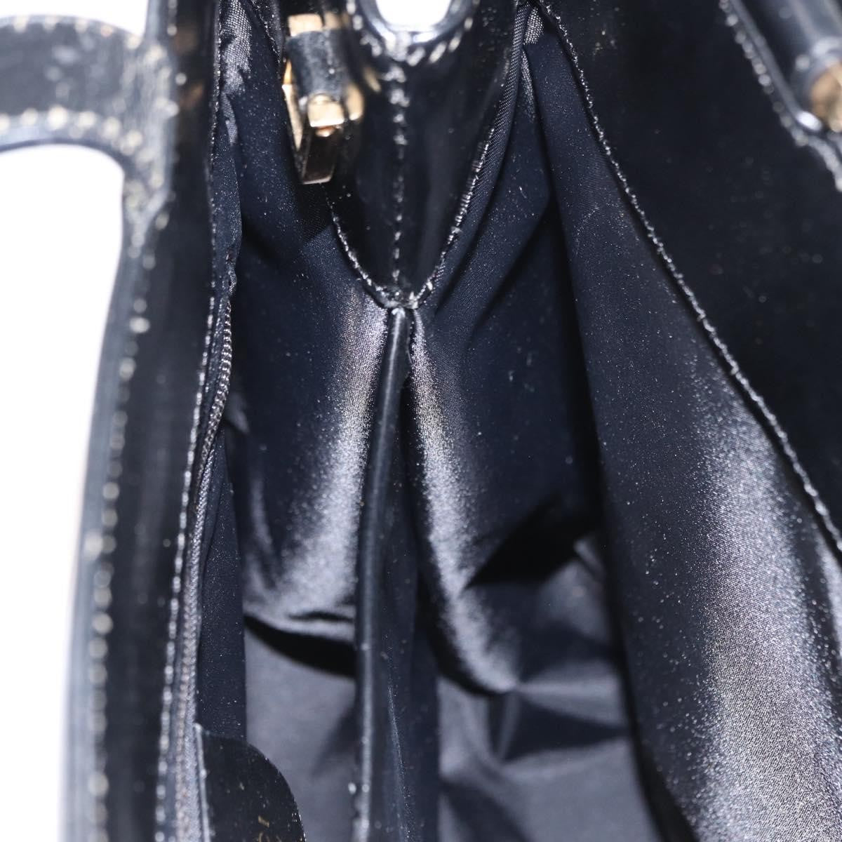 Gucci GUCCI Hand Bag Leather Black Gold Authentic BA9107