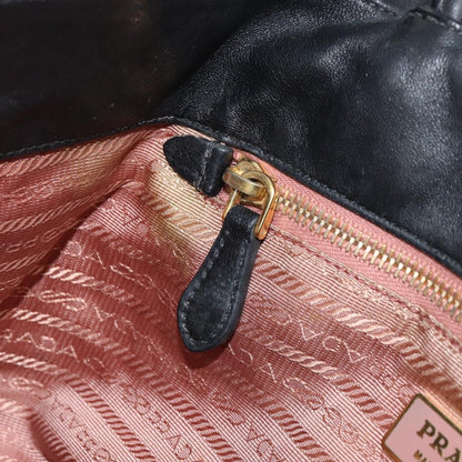 Prada PRADA ribbon Hand Bag Nylon Leather Black Gold Authentic 153236